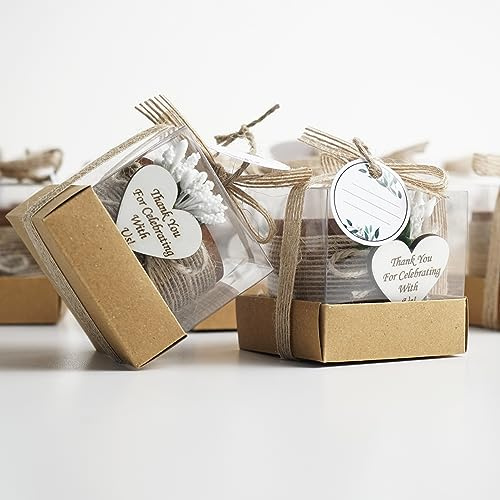 Pack of 10 Wood Tealight Candle Holder, Bridal Shower Tealight Holder Thank You Gifts, Wedding Party Favors for Guests, Wooden Cylinder Candle Holders for Table Centerpiece (LIGHT BROWN- HEART)