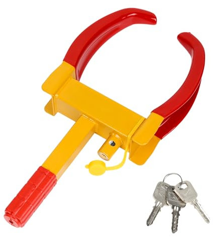 Sonnewelt 1 Pièce Sabot de Roue Sabot Pneu Antidémarrage avec 3 Clés Sabot de stationnement Antivol Protection PVC Cylindre de Serrure en Laiton Sabot de Roue pour Remorque Voiture Caravane Remorque