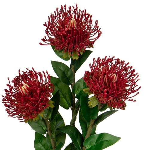 Oairse 4'' Large Artificial Chrysanthemum Flowers 3PCS Fake Spider Mums Flowers with 72cm Long Stem Red Faux Leucospermum Cordifolium Flower for Wedding Flora Arrangement Bouquet