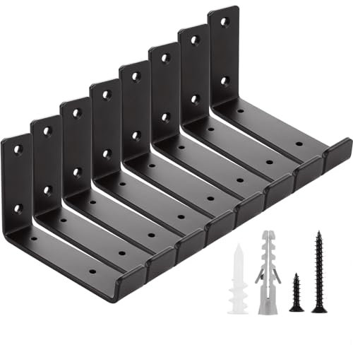 8 supporti per scaffali, 14 x 10 cm, galleggianti, colore nero, industriale, retrò, in acciaio inox, per studio, ufficio, cucina, fai da te