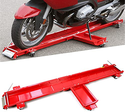 Motorcycle Dolly Centre Stand, 214.5 x 40.5cm Motorbike Tool Garage Mover Parking Trolley Tool, 567kg Load, Red