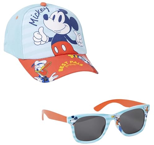 CERDÁ LIFE'S LITTLE MOMENTS Mickey Hat and Sunglasses Set - Blue and Red - UV 400 Protection and Category 3 Filter - Children's Hat with Adjustable Velcro - Original Product Designed in Spain
