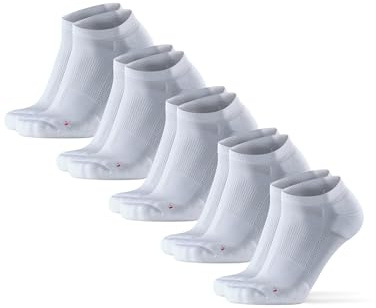DANISH ENDURANCE Dämpade Ankel Löparstrumpor för Långdistans, Mot blåsor & Svettavisande, Män & Kvinnor, Unisex, 5-pack, Vit - 5 pack, 43-47