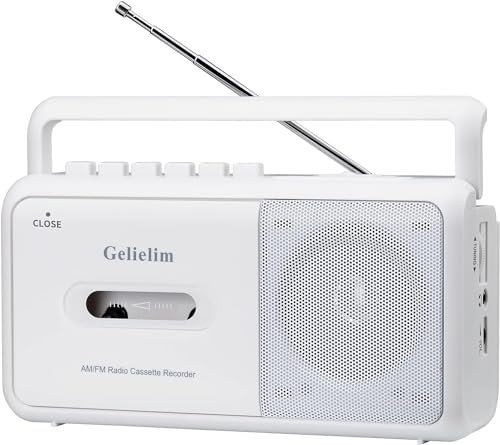 Gelielim Boombox Lecteur cassette portable AM/FM radio stéréo avec grand haut-parleur et prise écouteurs, fonctionne avec piles ou AC (blanc)