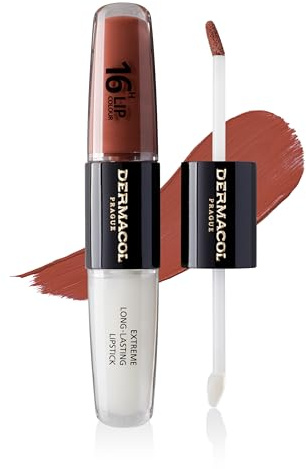 NEW Dermacol 16 timmars läppfärg, hög pigmenterad läppglans, tvåfasig läppglans, kysssäker läppmakeup med matt finish och glans, nr 23, mockabrunn