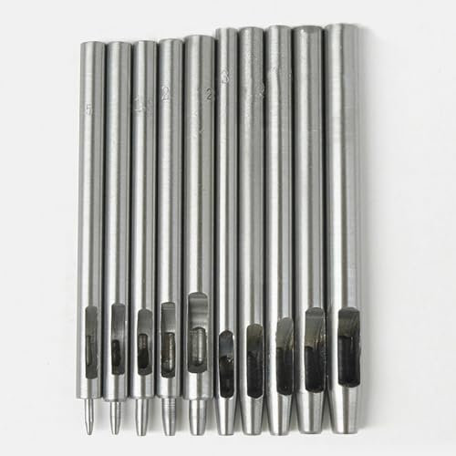 Stahl Locheisen Set, 10 Stück Leder Stanzwerkzeug Runde Hohl Locheisensatz, 0,5mm bis 5mm, Lochstanzer für Uhrenarmband Dichtung Gürtel Schuh Stoff Kleidung