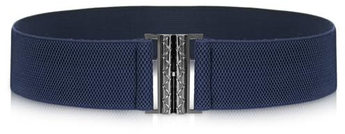 Jeffdad Damen Breiter Elastischer Taillengürte, Einfacher Elastischer Gürtel mit Schnalle, Elastic Belt Trimmer Stretchbund für Kleid Kleider Abendkleid Overall(Dunkelblau)