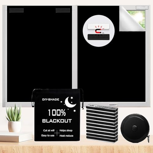 100% Blackout Window Cover Magnetic Blackout Blind Window Shades No Drill DIY Cut Blackout Curtain for Bedroom,RV,Nursery,Media Room (79x57)