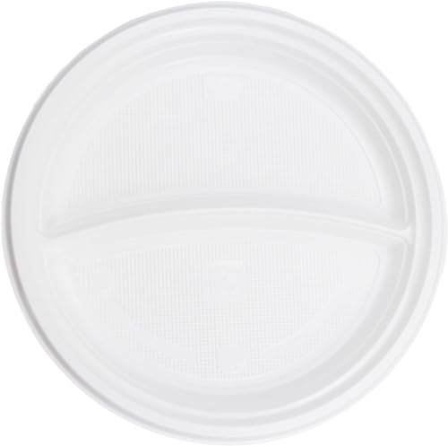 GLOBAL MASTER Plastikteller 100 Stück 2-geteilt/Mehrweg Ø22 cm Plastik Teller Kunststoffteller/Partyteller Partygeschirr Plastikgeschirr Spülmaschinenbeständig