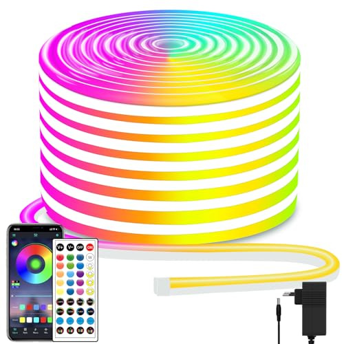 Segrass LED Neon Strip 15M, RGB DC 24V App-Fernbedienungen Steuerung, Flexible Wasserdichte Beleuchtung für Schlafzimmer, Spielzimmer, Außendekoration