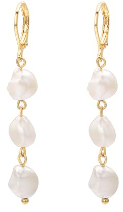 Vissen Dormeuses Boucles D'oreilles Femme Perle Pendante Longue Plaqué Or Blanc Baroque Perle Boucles D'oreilles Hypoallergenique