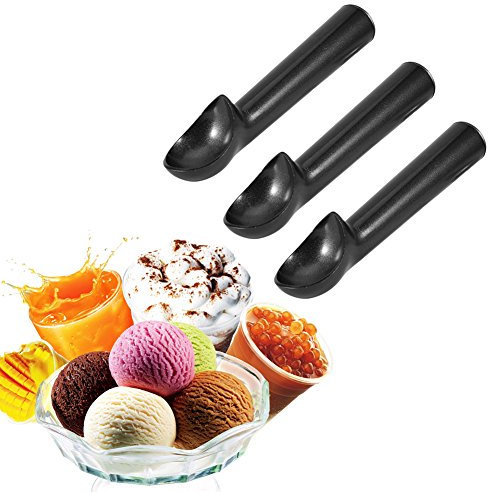 Metal Non Stick Antifreeze Ice Cream Scoop Spoon Kitchen Tool with Comfortable Handle for Home Kitchen (Black)