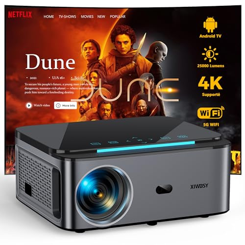 XIWBSY Beamer 4K Heimkino, 18000 Lumen LED Beamer Full HD Android 9.0