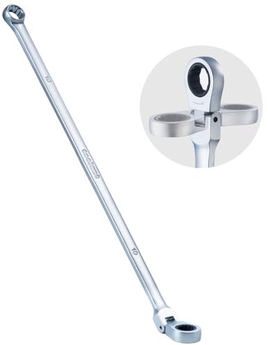 toolant 10mm Extra Long Ratcheting Wrench, Flex Head & Fixed Offset Head Double Box End Combination Wrench, CR-V Steel
