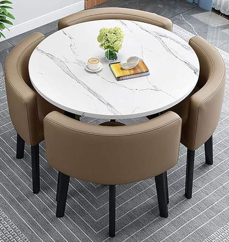 OCAZI 1 Tisch und 4 Stühle 5teiliges Set rundes Möbelset mit Tisch und Stühlen runder Konferenztisch runde Frühstücksbar KüchenEsstischset für Küche Esszimmer #34 80x75cm/31.5x29.5in(WxH)