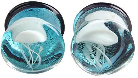 Grewod Tunnel Ohr 8MM, Glas Blau Meer Tier Herren und Damen Flesh Tunnel Ohr Plug Ohr Expander Piercing Schmuck, 2 Stück