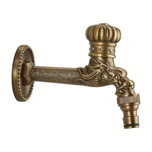 SXWYLZ Wasserhahn 1/2 Zoll Garten Antik Wasserhahn Wandmontage Kaltwasser Wasserhahn Garten Messing für Garden Waschbecken Wetterhahn für Garten,Antike Farbe,13Cm