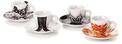 illy Espressotassen, Kollektion Genesi 4 nummerierte und signierte Tassen Monica Bonvicini und Shirin Neshat, Porzellan, 70 Milliliter, Zylindrisch, Wiederverwendbar, 4 Stück