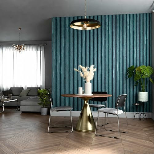 Mon Marché Déco Lot de 2 Panneaux Tasseaux Bois, Isolation Acoustique, Revêtement Mural Bois MDF, Décoration Murale Salon, TV, Chambre, Bureau - 240 x 60 cm Décor Bleu Oxyde Feutre Noir - 2,88 m2