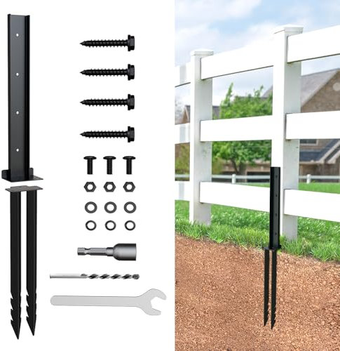 WELDUN Fence Post Repair Stakes Kit, Heavy Duty Metal Fence Post Nails, Fence Post Supports, Fixed Anchor Ground Nails for Repairing or Reinforcing Wooden Fence Posts
