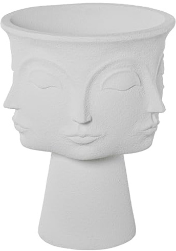 Macetero con pie de Tres Caras de Resina en Blanco granulado 49x49x61.5 cm