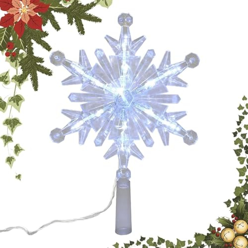 Christbaumspitze Schneeflocken Deko LED Weihnachtsbaumspitze Stern Glitzer Weihnachtsbaum Spitze Baumspitze Weihnachten Beleuchtet Weihnachtsbaumspitzen Tannenbaum Spitze Weihnachtsdeko (Weiß)