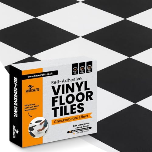 Vinyl Floor Tiles Self Adhesive - 30-Pack Mixed / 30ft² (2.79m²) Peel And Stick Tile - 12x12 inch (30.5x30.5cm) For Kitchen, Hallway and Bathroom Flooring - 15 Black & 15 White Pcs Checkerboard