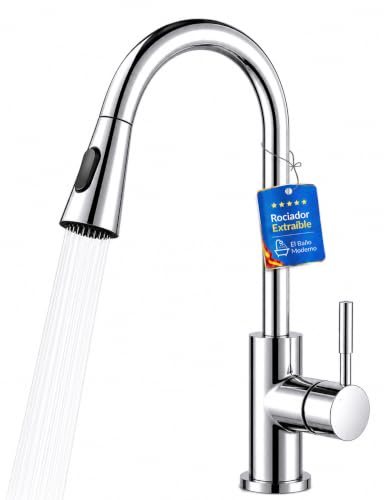 EL BAÑO MODERNO Grifo Cocina Extraible Fregadero de Fácil Instalación | Alta Durabilidad · Flexible de Acero Inoxidable 201 · Monomando con Cartucho Ceramico