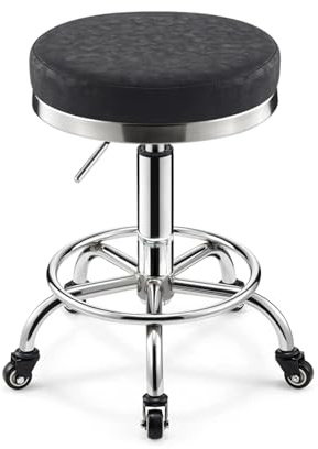 Rullpall Verkstad Ergonomisk Kontorspall med Hjul Höjdjusterbar 46-60 cm Arbetspall Vridbar Pall Rullstol Olika Färger Tillgängliga(Black)