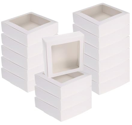 QUARKZMAN 30 Stück Kraftseifenboxen, 10,5 x 10,5 x 3 cm Mini-Kraftbehandlungsbox mit klarem Fenster für Süßigkeiten, Kekse, Geschenke, Party, Festival, Favoriten, Verpackung (Weiß)