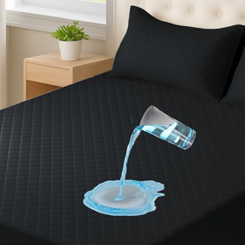 CYCMACO Protector Colchón Impermeable 90x190cm, Transpirable Anti Ácaros Cubrecolchon, Extra Profundo, Elástico En Todo El Contorno, Lavable, Protección Incontinencia Y Sudor, Negro