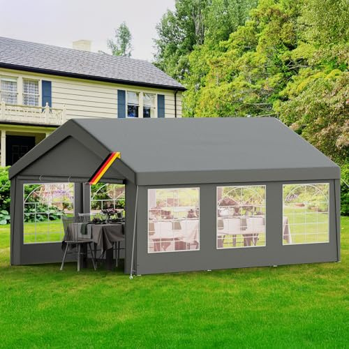 Kidsgigglz Pavillon 4x6, Partyzelt mit Seitenwänden & Giebelteilen, UV-Schutz & Wasserdicht, Gartenzelt Festzelt aus Verzinkte Stahlgestänge & PE-Plane, Abnehmbare Seitenwänd, Garten Partyzone, Grau