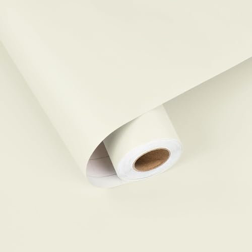 Wuxiuxiu Papier peint autocollant beige, convient pour les chambres et les salles de séjour – Rouleau de papier peint en plastique uni
