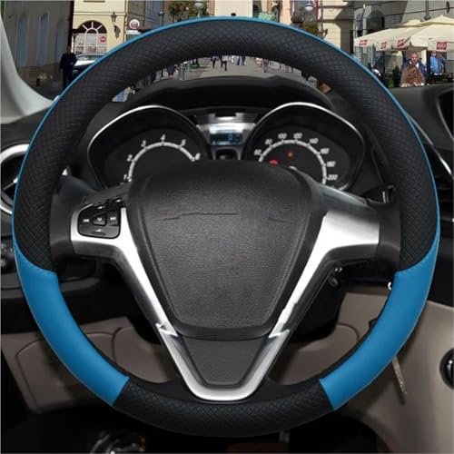 SYLTER Lenkradbezug Für Ford Für Fiesta Auto Lenkradbezug PU Leder Anti-Rutsch Autozubehör Lenkradhülle(Blau)