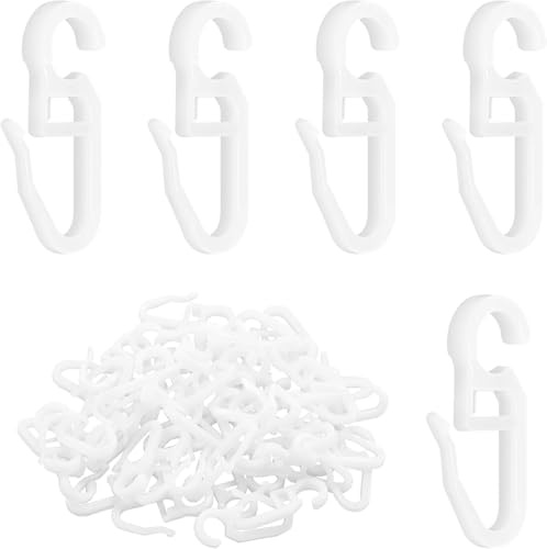 Heyumybit 100 Pcs Plastic Curtain Hooks,Clip-on Hooks with 10mm Eyelet for Rings,Reusable Curtain Hanging Hardware,Sliding Curtains,and Doorway Drapes