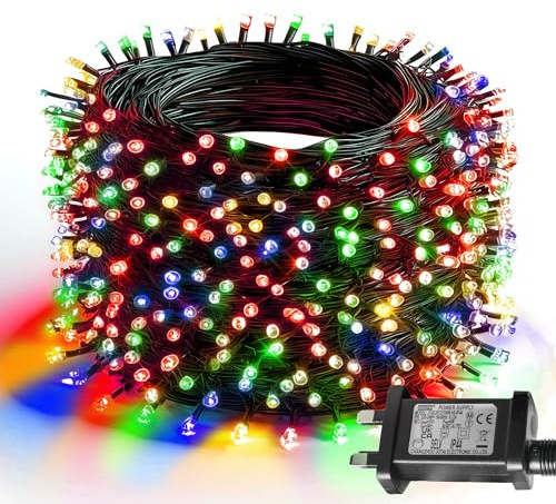 Dazzle Bright Christmas String Lights, 30M 300 LED Christmas Tree Lights with 8 Modes and Timer, Waterproof Green Wire Light Outdoor for Indoor Patio Garden Xmas Party Decorations, Multi-Coloured
