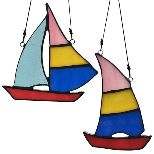 Sailboat Sun Catcher Set Stained Glass Window Hangings