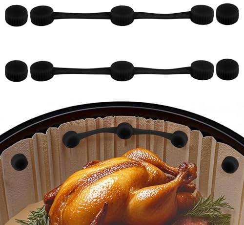 Gosknor 2 Jeux D'attaches Magnétiques en Silicone pour Air Fryer, Fermeture Sécurisée Doublures Jetables Résistantes à Chaleur Porte-Clips Magnétiques pour Accessoires d'Air Fryer (Noir)