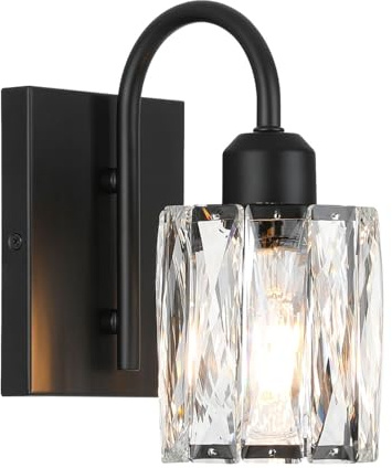 XiNBEi Lighting Black Wall Lights Indoor with K9 Crystal Shade for Bathroom | Bathroom Sconces, E27 Socket, Modern Design, Easy Installation, Wall Lighting Fixtures for Dining Room Hallway Corridor Loft