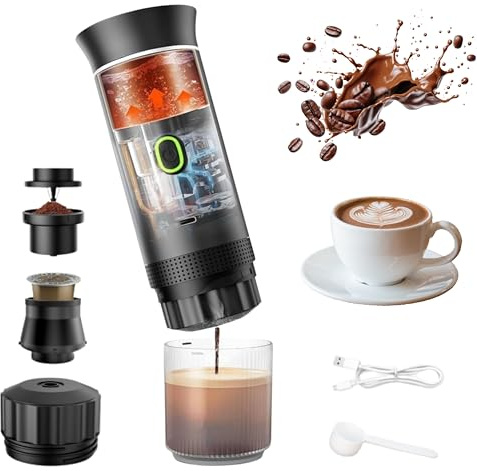 Cafetera Portátil Espresso 3 en 1 – Mini Cafetera Compatible con Café Molido, Cápsulas Nespresso® y Dolce Gusto® – 20 Bares de Presión con Calentador USB – Ideal para Viajes, Camping, Oficina y Hogar