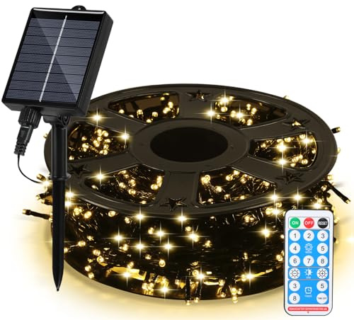 Daromigo Solar Lichterkette Außen 100M 1000LED Warmweiß, Solar & USB, 8 Modi, Timer, IP44 Wasserdicht, XXL Solarlichterkette für Garten, Hochzeit, Party, Outdoor-Deko
