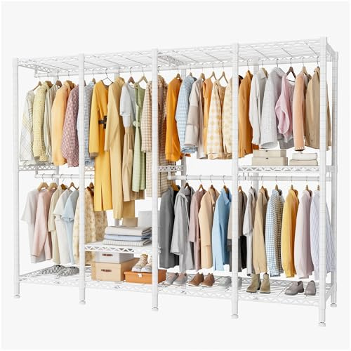 REIBII 500kg Heavy-Duty Clothes Rail with Adjustable Shelves and Hanging Rails, 195Hx193Wx45Dcm Space-Saving Open Wardrobe, Two-Modes Wider Clothes Rail Suitable for Bedroom, Dormitory, Corner, Closet