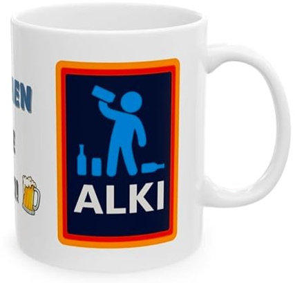 Personalised Al-Ki Design Funny Beer Drinking Ceramic Coffee Mug, White, Novelty Beer Glass Icon, Wine Humorous Bar Theme, Alcohol 11 oz Ceramic Cup