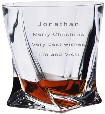 Forever Crystal Personalised Quadro Tumbler Glass, Quirky Contemporary Design with Twisted Profile, Engraved with Your Own Message, Satin Presentation Gift Box
