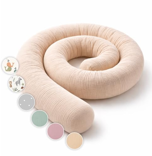 Lovely Hippo Seitenschläferkissen aus 100% Baumwolle – Bettschlange Body Pillow, Lange Kopfkissen Bettrolle, Nackenrolle Kissen (Sand, 200 cm)