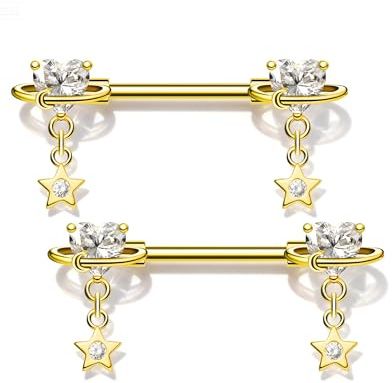 OUFER Body Piercing Nipple Bars: 14G Nipple Piercings Jewellery 316L Stainless Steel 14mm Externally Threaded Barbell for Women