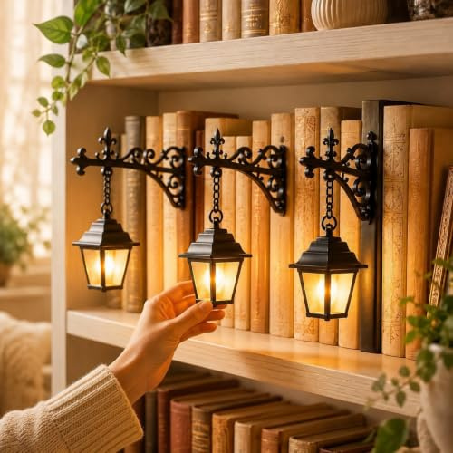 Linterna de biblioteca - Iluminación decorativa para estantería, lámpara de calle mini vintage para rincón de libros, luces de estantería de lectura para amantes de los libros, lámpara de estantería