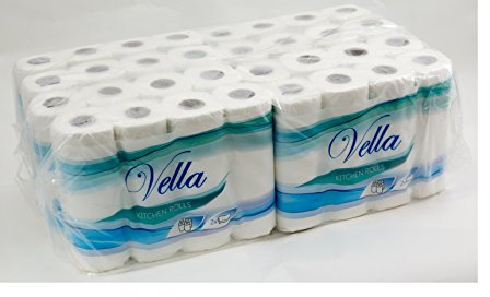 Vella VOS Lot de 32 rouleaux de papier essuie-tout absorbant, Double couche, 8 x 4 rouleaux (32 x 64 feuilles)