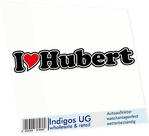 INDIGOS UG - Aufkleber - Autoaufkleber I Love Heart - Ich liebe mit Herz 15 cm - I LOVE Hubert - Auto LKW Truck - Sticker mit Namen vom Mann Frau Kind