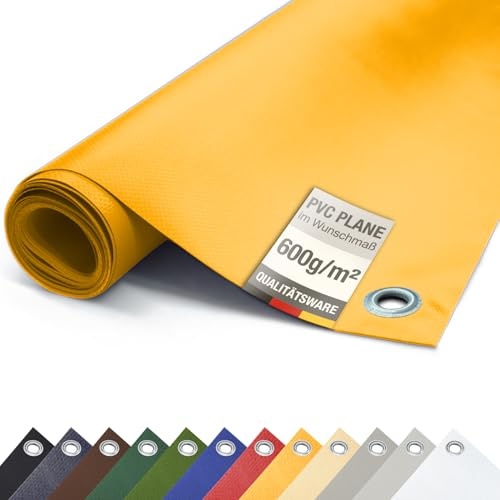 ANKO PLANEN LKW Plane PVC Plane 600g/m² (3,2m breit) mit Rundösen - robuste Abdeckplane, Containerplane, Carport, Camping, Bootsplane (Gelb RAL1003)